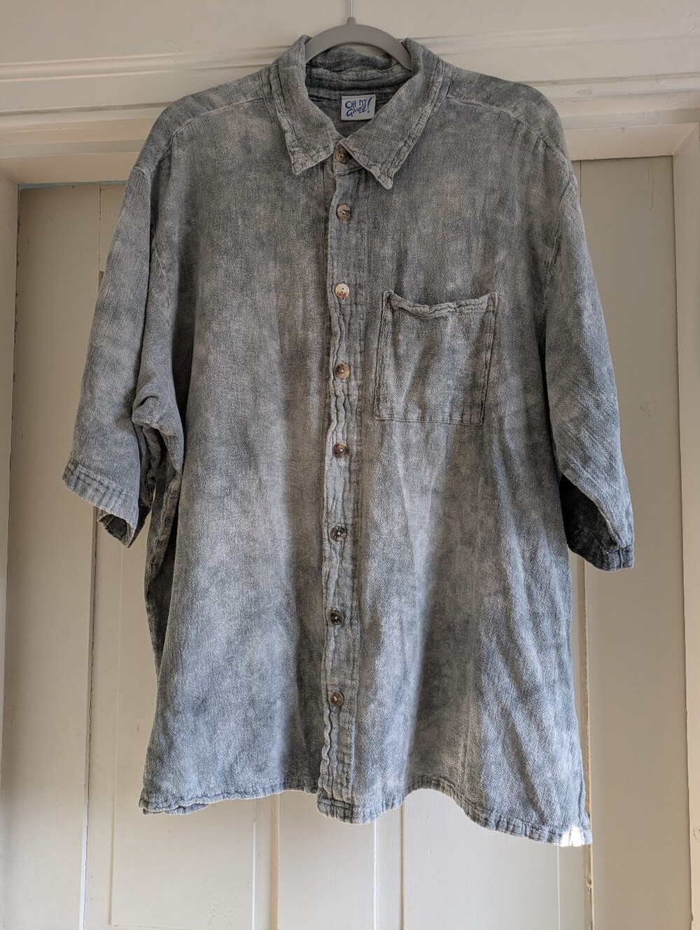 Men's Oh My Gauze Pale Gray/Ivory Muted Tye Dye Short Sleeve Shirt 27" Ac Chest